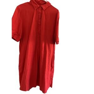 Chico's Linen Shirt Dress 3 16 Red Short Sleeve  A Line Casual Resort Minimalist